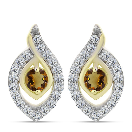 Kullatut hopeat Korvakorut Konjakin Värisellä Kvartsilla ja Valkoisella Topaasilla