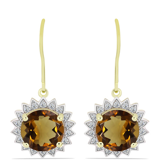 Kullatut hopeat Korvakorut Konjakin Värisellä Kvartsilla ja Valkoisella Topaasilla