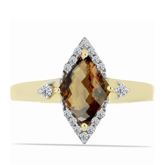 Kullattu hopeaSormus Konjakin Värisellä Kvartsilla ja Valkoisella Topaasilla