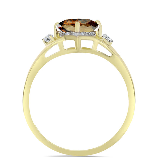 Kullattu hopeaSormus Konjakin Värisellä Kvartsilla ja Valkoisella Topaasilla