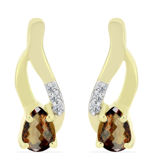 Kullatut hopeat Korvakorut Konjakin Värisellä Kvartsilla ja Valkoisella Topaasilla