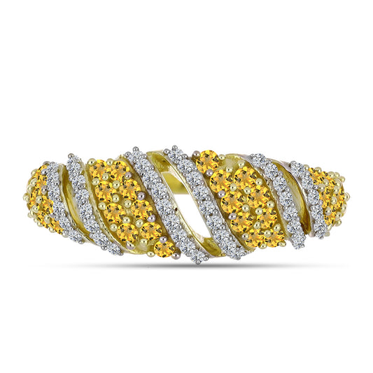 Kullattu hopeaSormus Konjakin Värisellä Kvartsilla ja Valkoisella Topaasilla