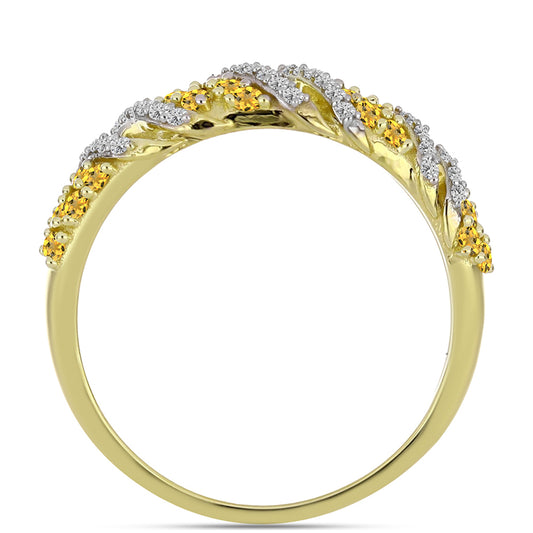 Kullattu hopeaSormus Konjakin Värisellä Kvartsilla ja Valkoisella Topaasilla