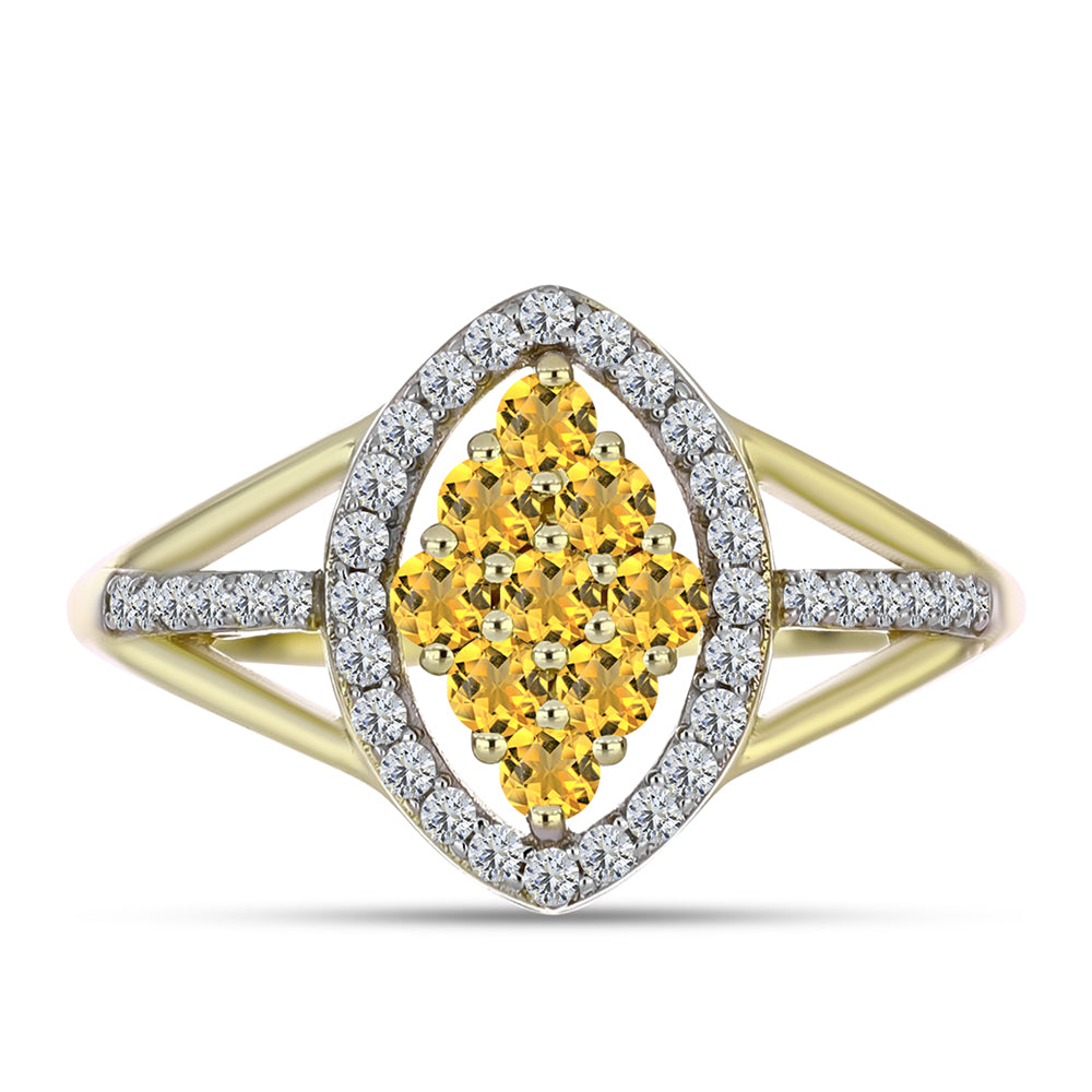 Kullattu hopeaSormus Konjakin Värisellä Kvartsilla ja Valkoisella Topaasilla 1 