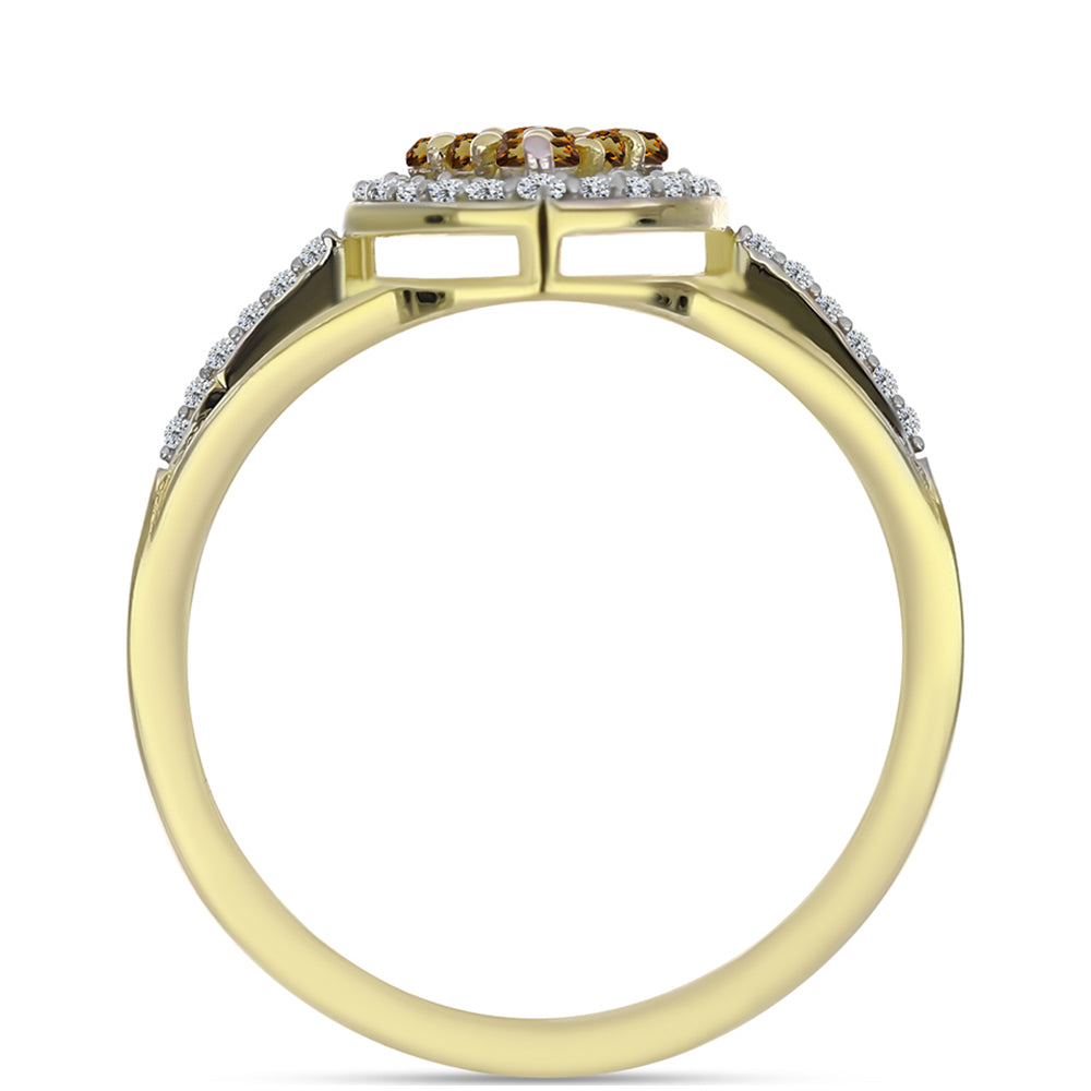 Kullattu hopeaSormus Konjakin Värisellä Kvartsilla ja Valkoisella Topaasilla 2 