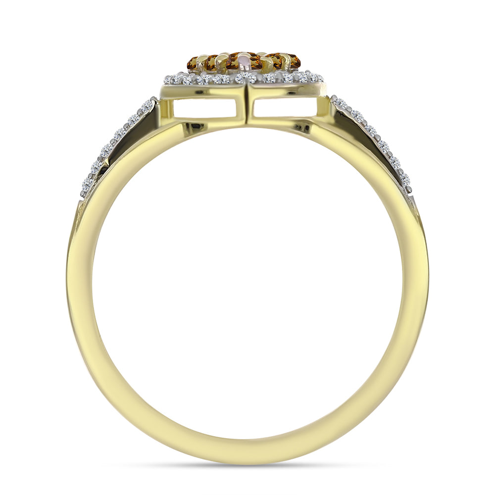 Kullattu hopeaSormus Konjakin Värisellä Kvartsilla ja Valkoisella Topaasilla 6 