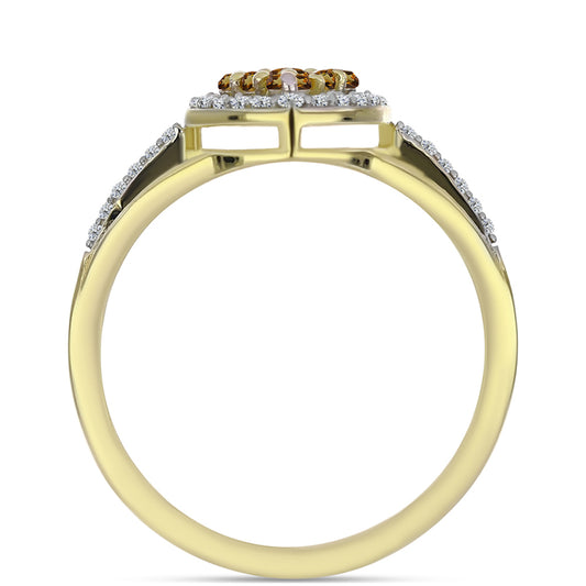 Kullattu hopeaSormus Konjakin Värisellä Kvartsilla ja Valkoisella Topaasilla