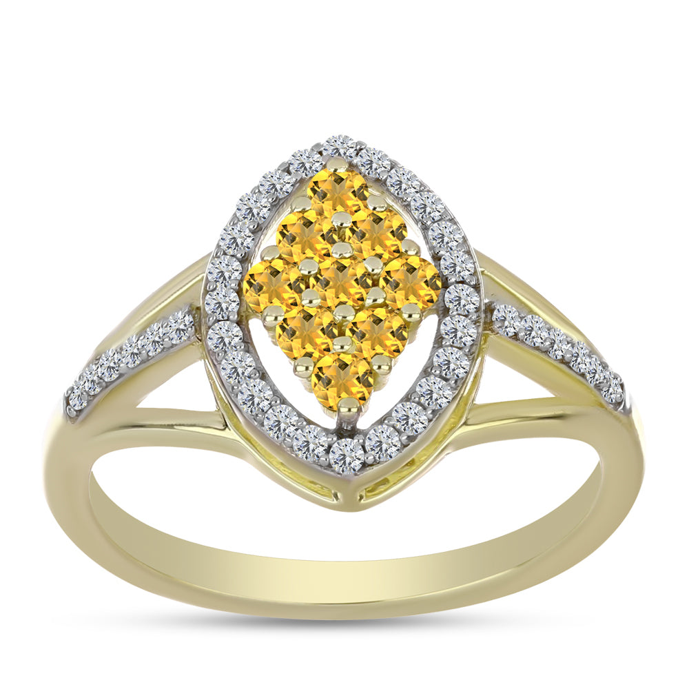 Kullattu hopeaSormus Konjakin Värisellä Kvartsilla ja Valkoisella Topaasilla