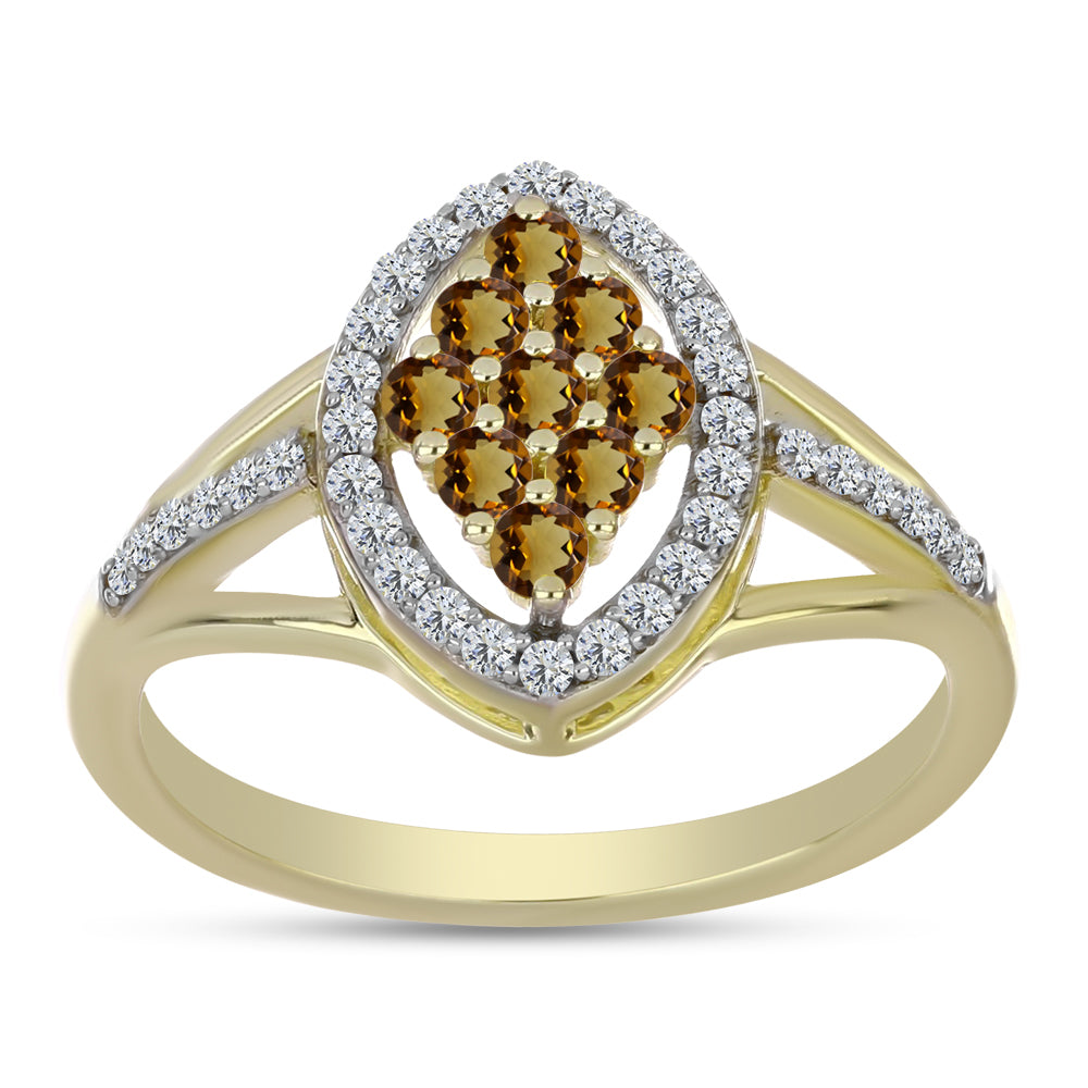 Kullattu hopeaSormus Konjakin Värisellä Kvartsilla ja Valkoisella Topaasilla