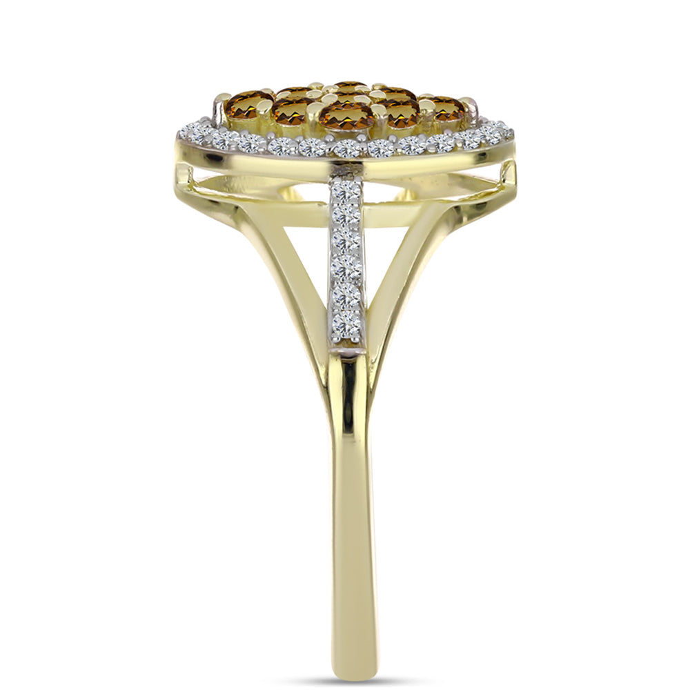 Kullattu hopeaSormus Konjakin Värisellä Kvartsilla ja Valkoisella Topaasilla