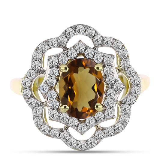 Kullattu hopeaSormus Konjakin Värisellä Kvartsilla ja Valkoisella Topaasilla