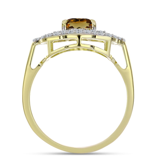 Kullattu hopeaSormus Konjakin Värisellä Kvartsilla ja Valkoisella Topaasilla