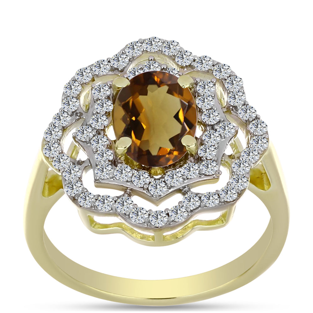 Kullattu hopeaSormus Konjakin Värisellä Kvartsilla ja Valkoisella Topaasilla 3 