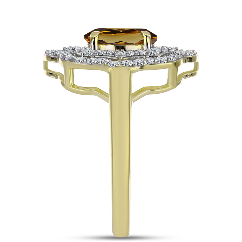 Kullattu hopeaSormus Konjakin Värisellä Kvartsilla ja Valkoisella Topaasilla