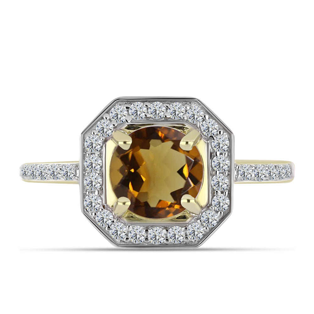 Kullattu hopeaSormus Konjakin Värisellä Kvartsilla ja Valkoisella Topaasilla 1 