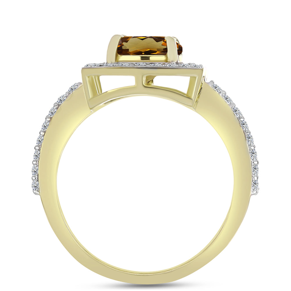 Kullattu hopeaSormus Konjakin Värisellä Kvartsilla ja Valkoisella Topaasilla