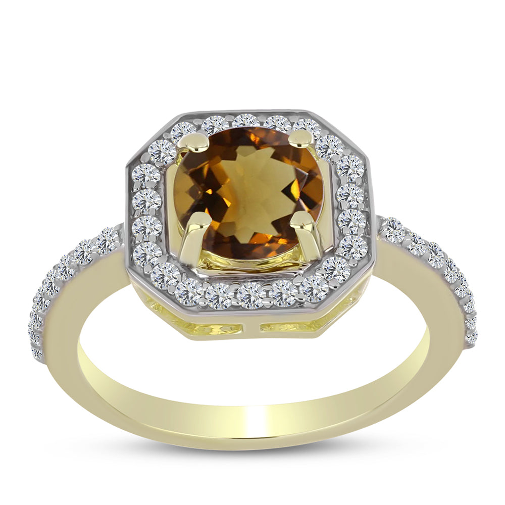 Kullattu hopeaSormus Konjakin Värisellä Kvartsilla ja Valkoisella Topaasilla 3 