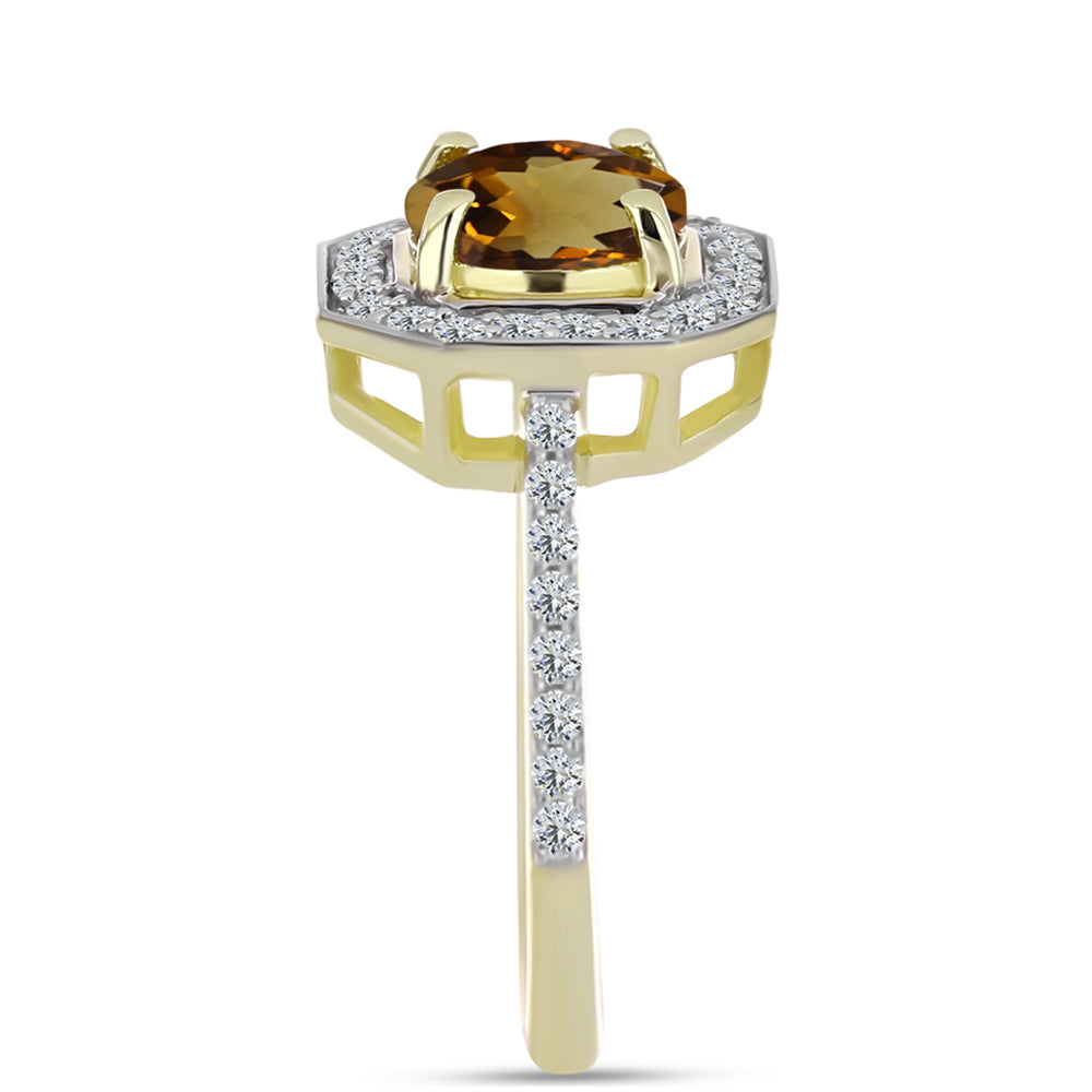 Kullattu hopeaSormus Konjakin Värisellä Kvartsilla ja Valkoisella Topaasilla 4 