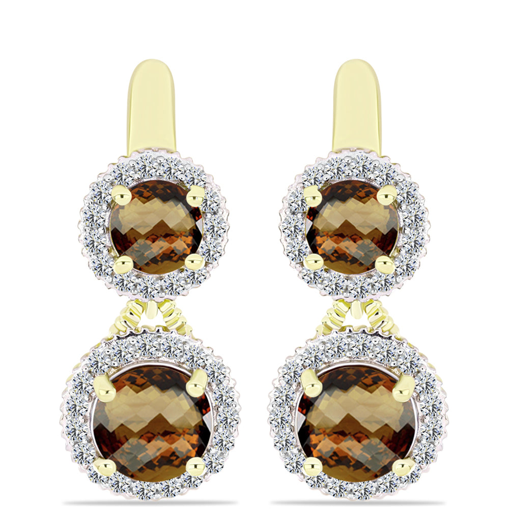 Kullatut hopeat Korvakorut Konjakin Värisellä Kvartsilla ja Valkoisella Topaasilla