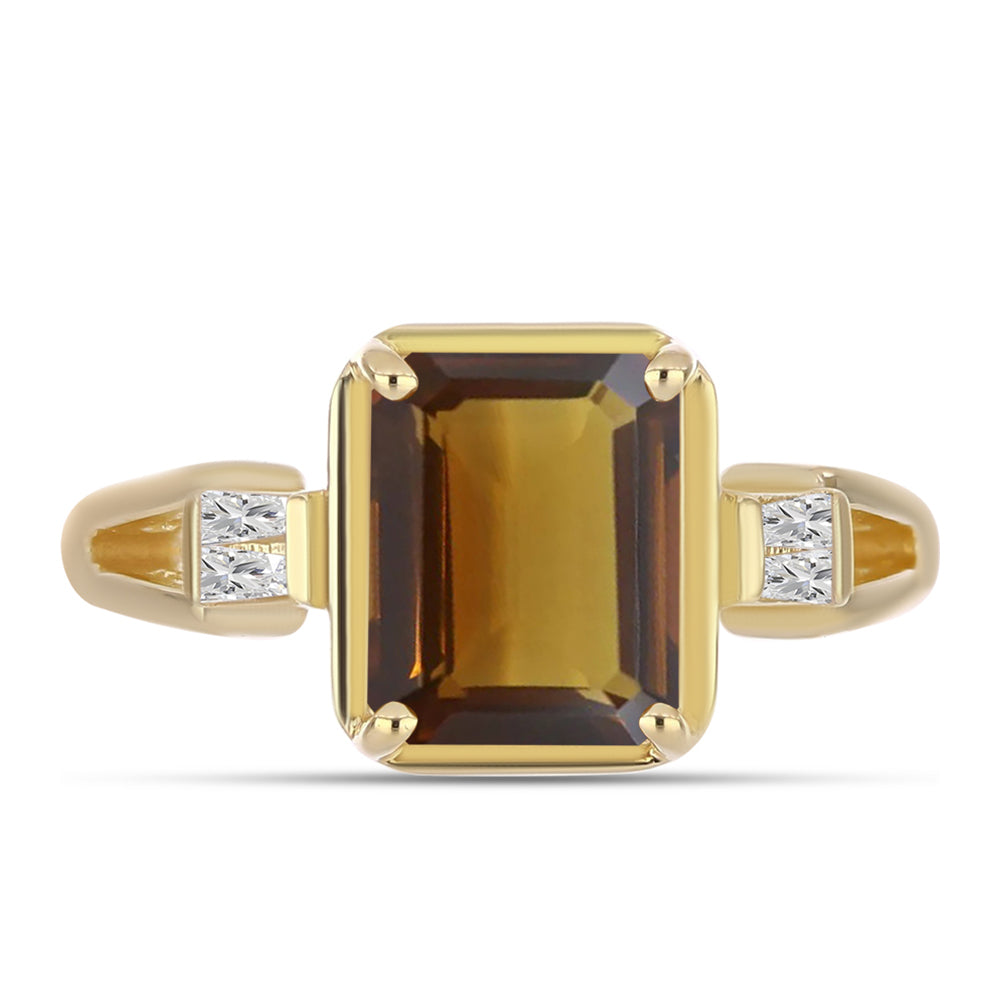 Kullattu hopeaSormus Konjakin Värisellä Kvartsilla ja Valkoisella Zirkonilla 1 