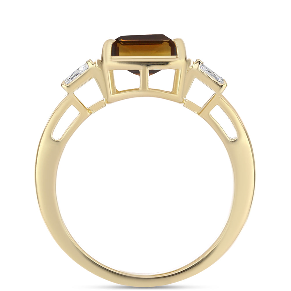 Kullattu hopeaSormus Konjakin Värisellä Kvartsilla ja Valkoisella Zirkonilla 2 