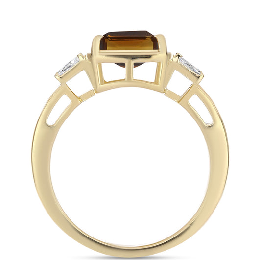 Kullattu hopeaSormus Konjakin Värisellä Kvartsilla ja Valkoisella Zirkonilla