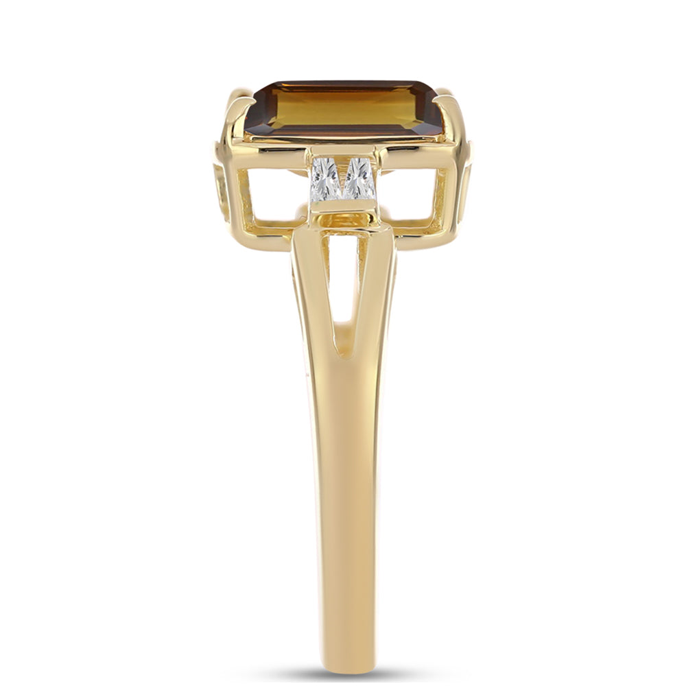 Kullattu hopeaSormus Konjakin Värisellä Kvartsilla ja Valkoisella Zirkonilla