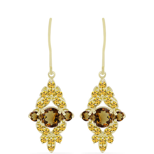 Kullatut hopeat Korvakorut Konjakin Värisellä Kvartsilla ja Sitriinillä