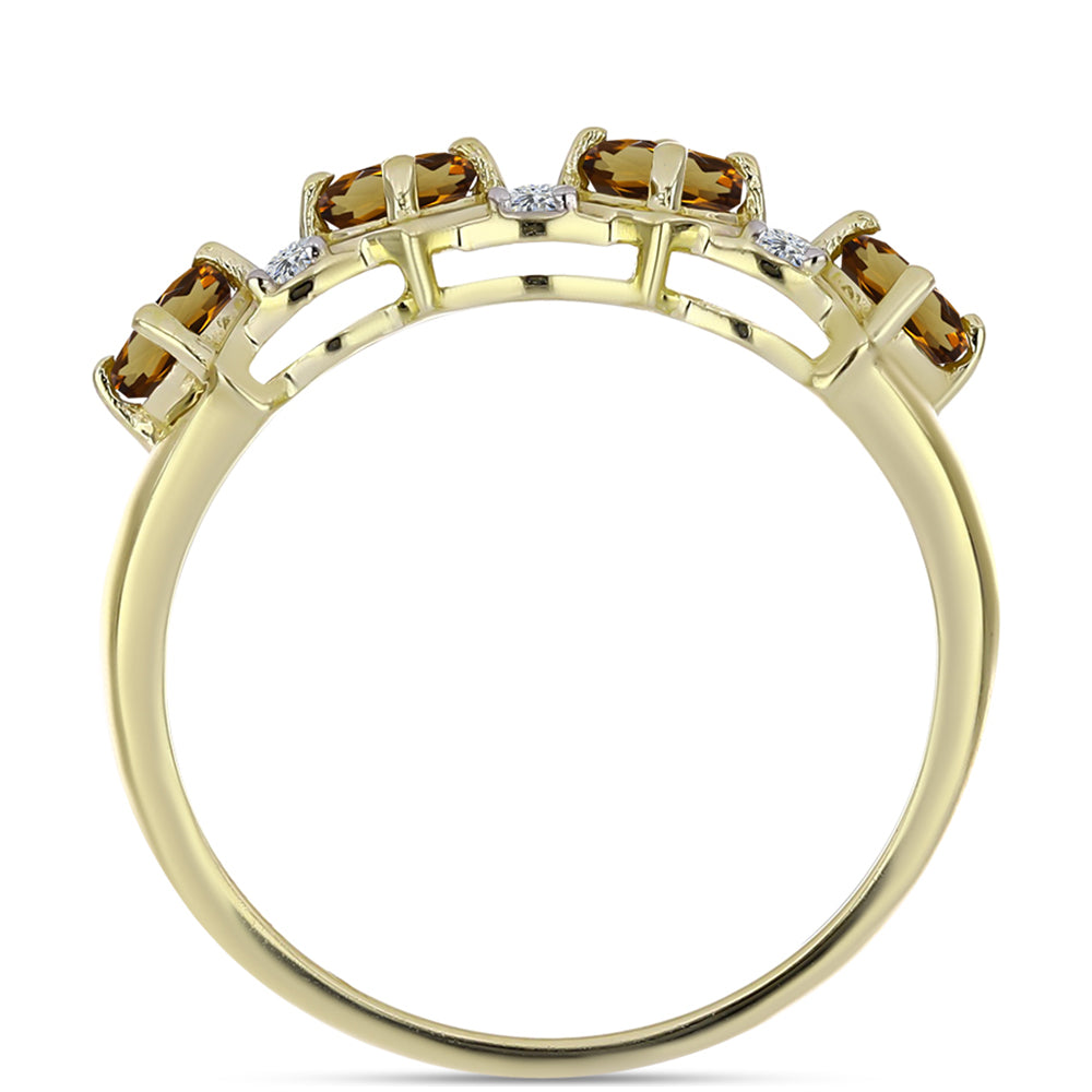 Kullattu hopeaSormus Konjakin Värisellä Kvartsilla ja Valkoisella Topaasilla 3 