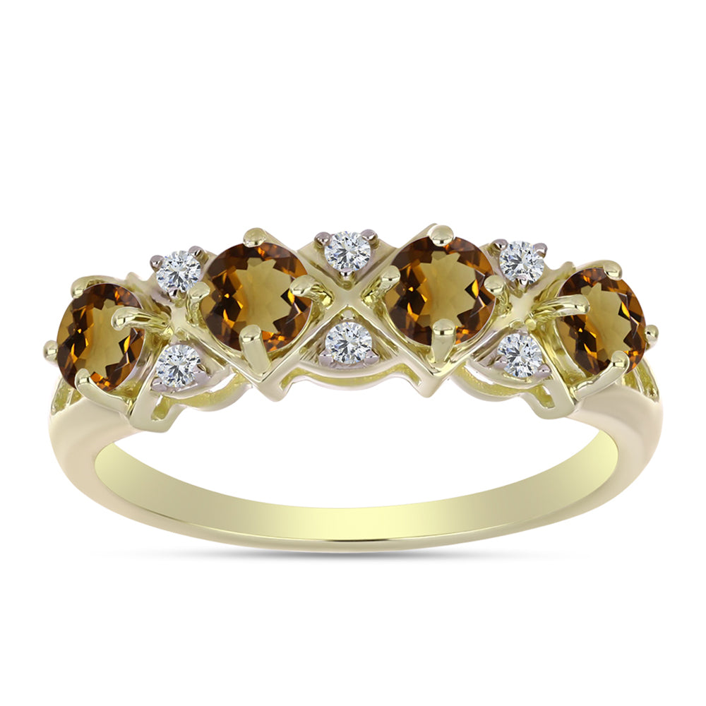 Kullattu hopeaSormus Konjakin Värisellä Kvartsilla ja Valkoisella Topaasilla 1 