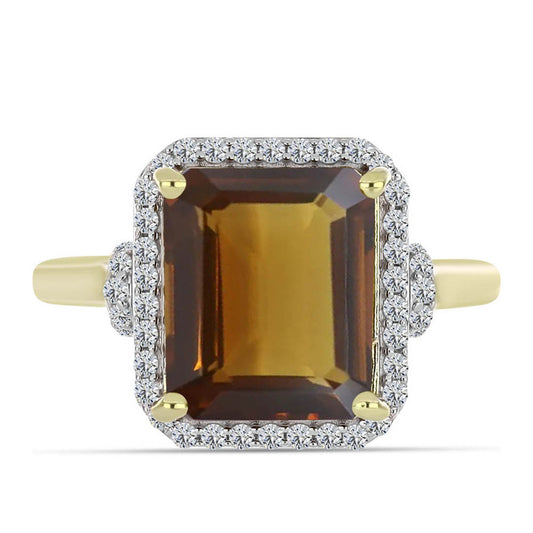 Kullattu hopeaSormus Konjakin Värisellä Kvartsilla ja Valkoisella Topaasilla