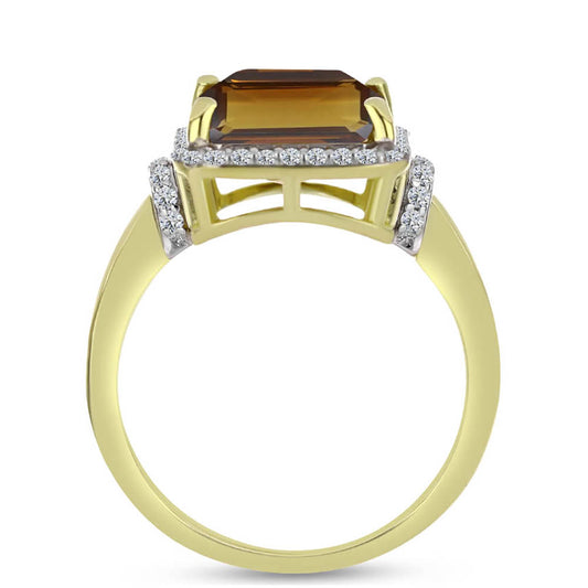 Kullattu hopeaSormus Konjakin Värisellä Kvartsilla ja Valkoisella Topaasilla