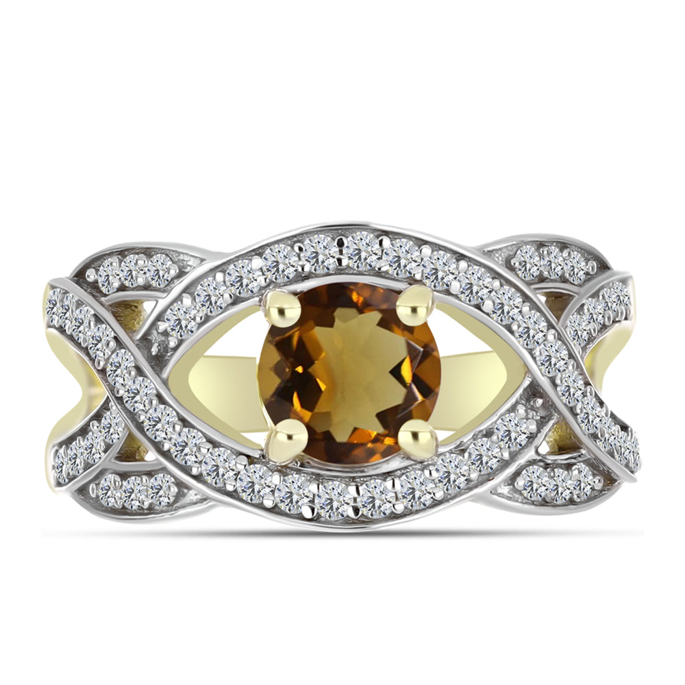 Kullattu hopeaSormus Konjakin Värisellä Kvartsilla ja Valkoisella Topaasilla 1 