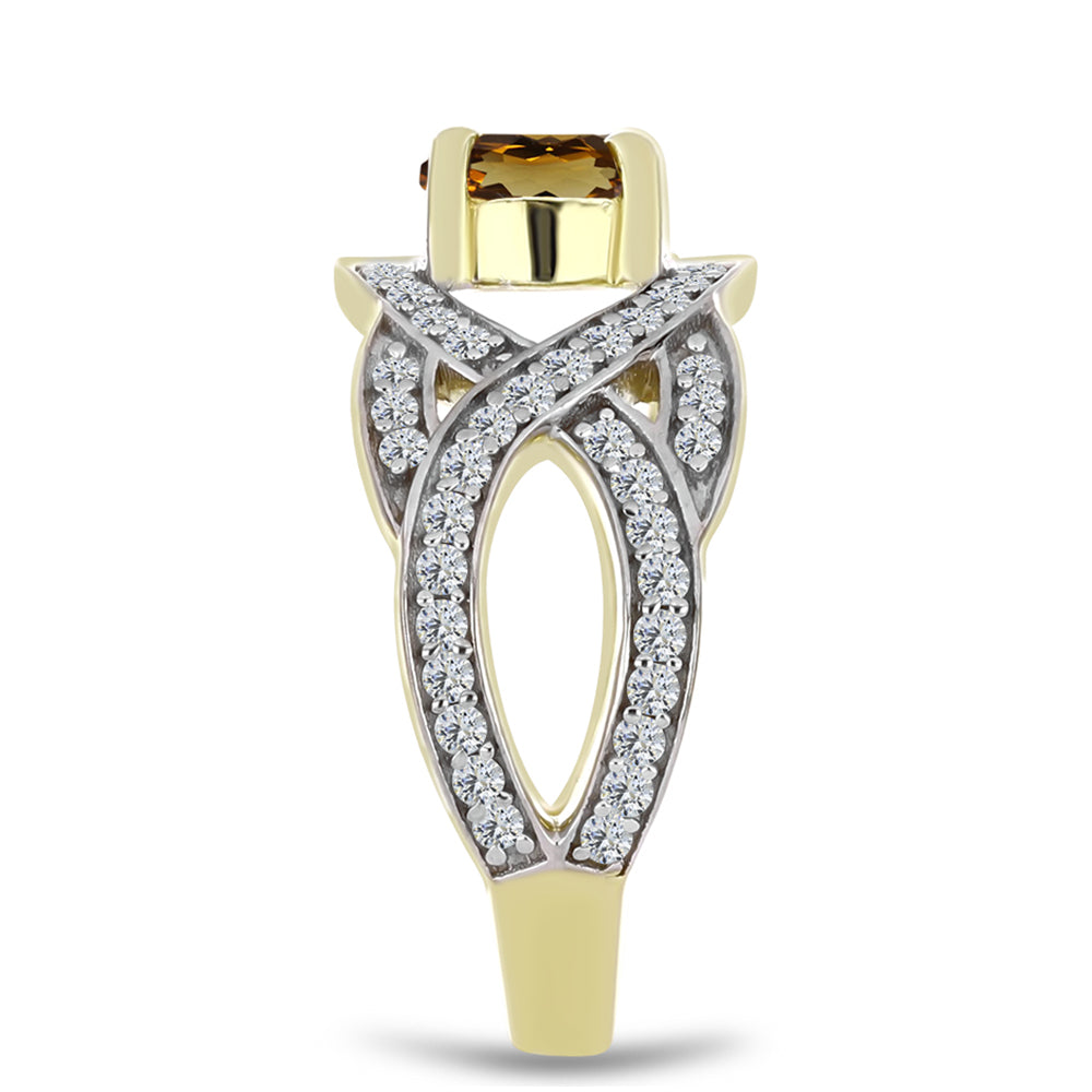 Kullattu hopeaSormus Konjakin Värisellä Kvartsilla ja Valkoisella Topaasilla