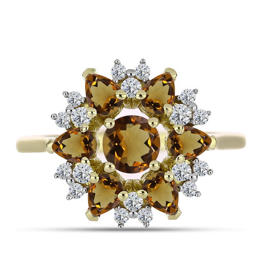 Kullattu hopeaSormus Konjakin Värisellä Kvartsilla ja Valkoisella Topaasilla