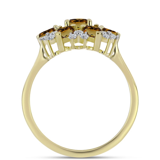 Kullattu hopeaSormus Konjakin Värisellä Kvartsilla ja Valkoisella Topaasilla