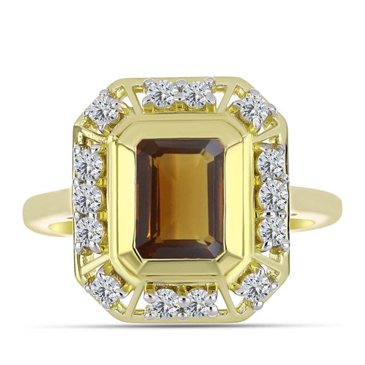 Kullattu hopeaSormus Konjakin Värisellä Kvartsilla ja Valkoisella Topaasilla