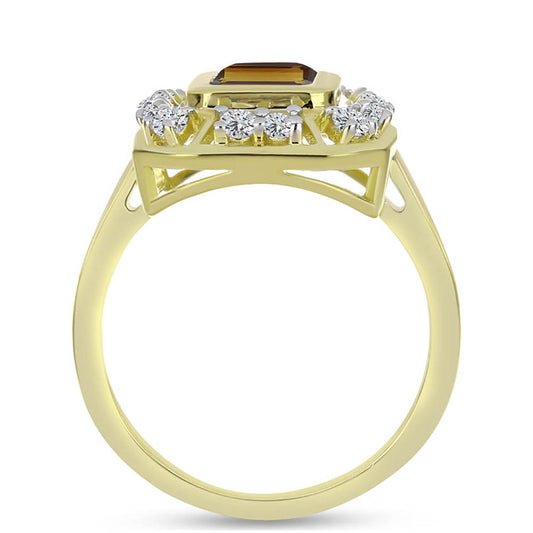 Kullattu hopeaSormus Konjakin Värisellä Kvartsilla ja Valkoisella Topaasilla