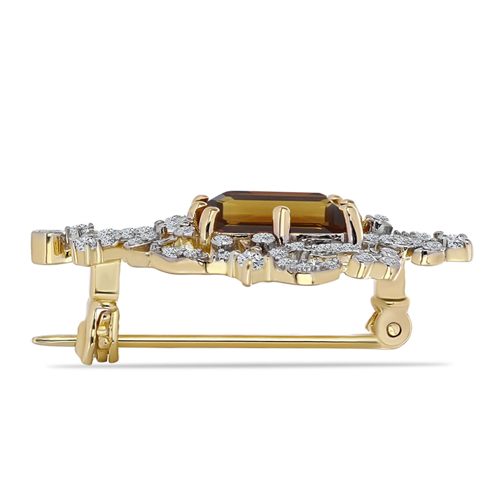 Kullattu hopeaRintaneula Konjakin Värisellä Kvartsilla ja Valkoisella Topaasilla 2 