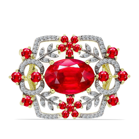 Kullattu hopeaRintaneula Punaisella Akaatilla ja Valkoisella Topaasilla