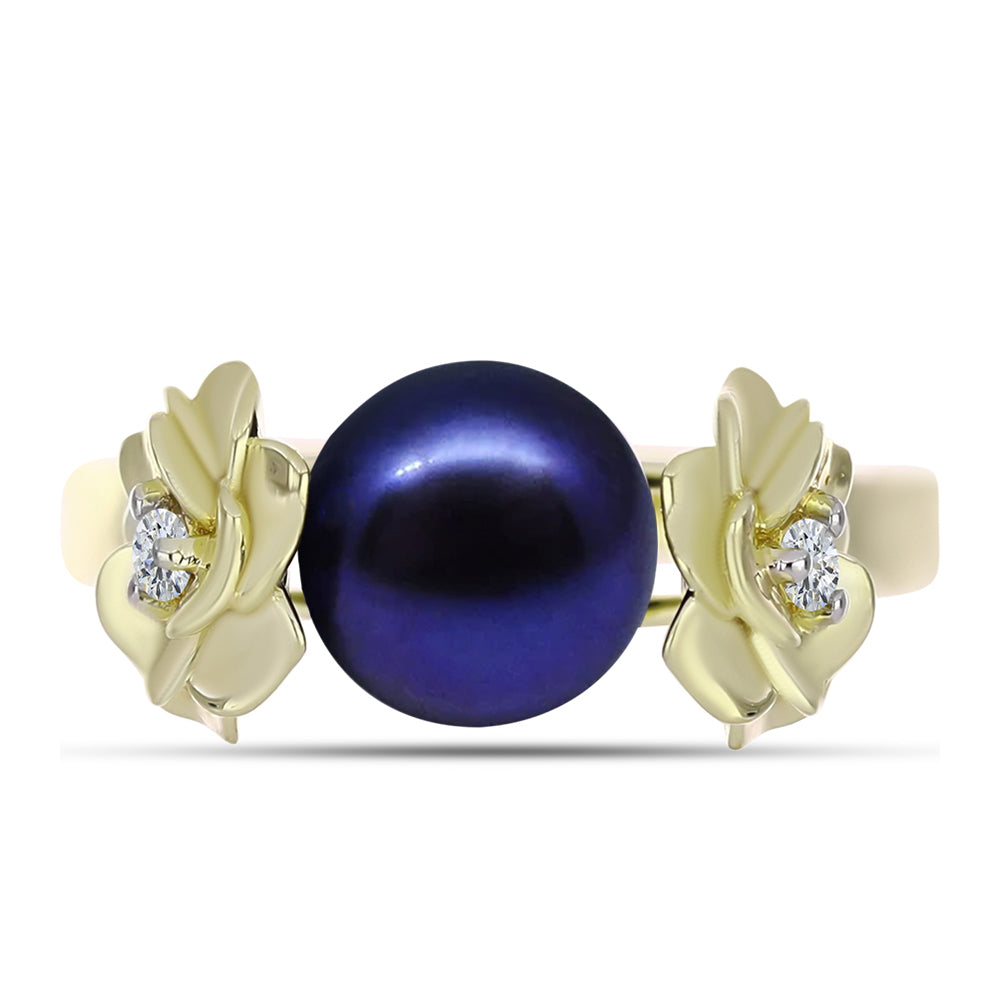 Kullattu hopeaSormus Mustalla Makeanveden Helmellä ja Valkoisella Topaasilla 5 