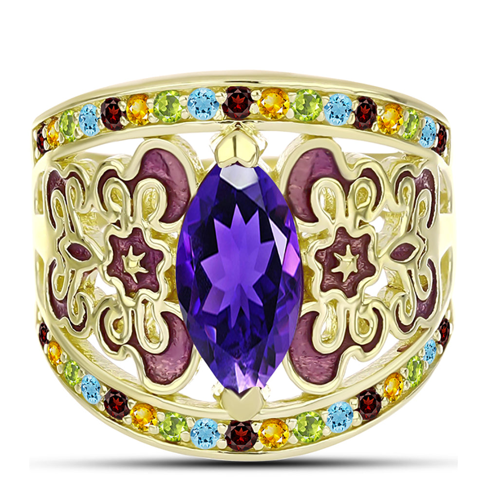 Kullattu hopeaSormus Marokon Ametistilla ja Ural Sitriinillä