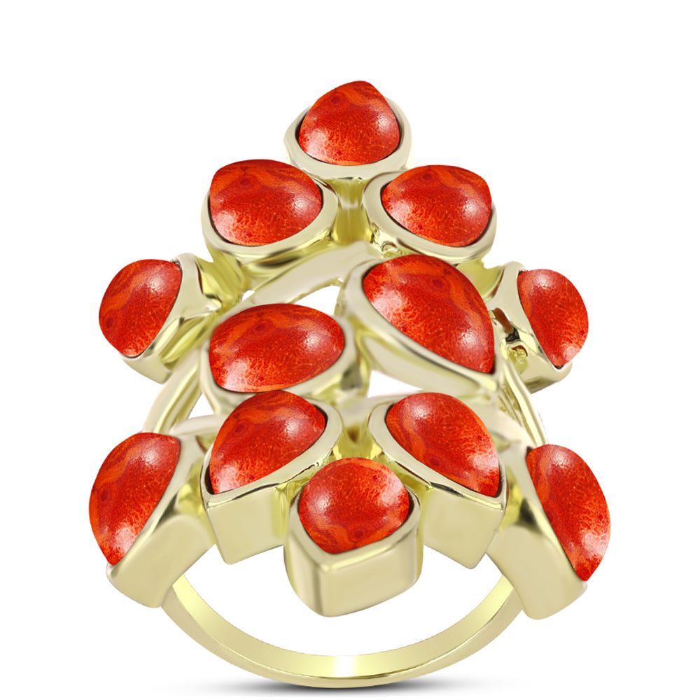 Kullattu hopeaSormus Punaisella Sienikorallilla