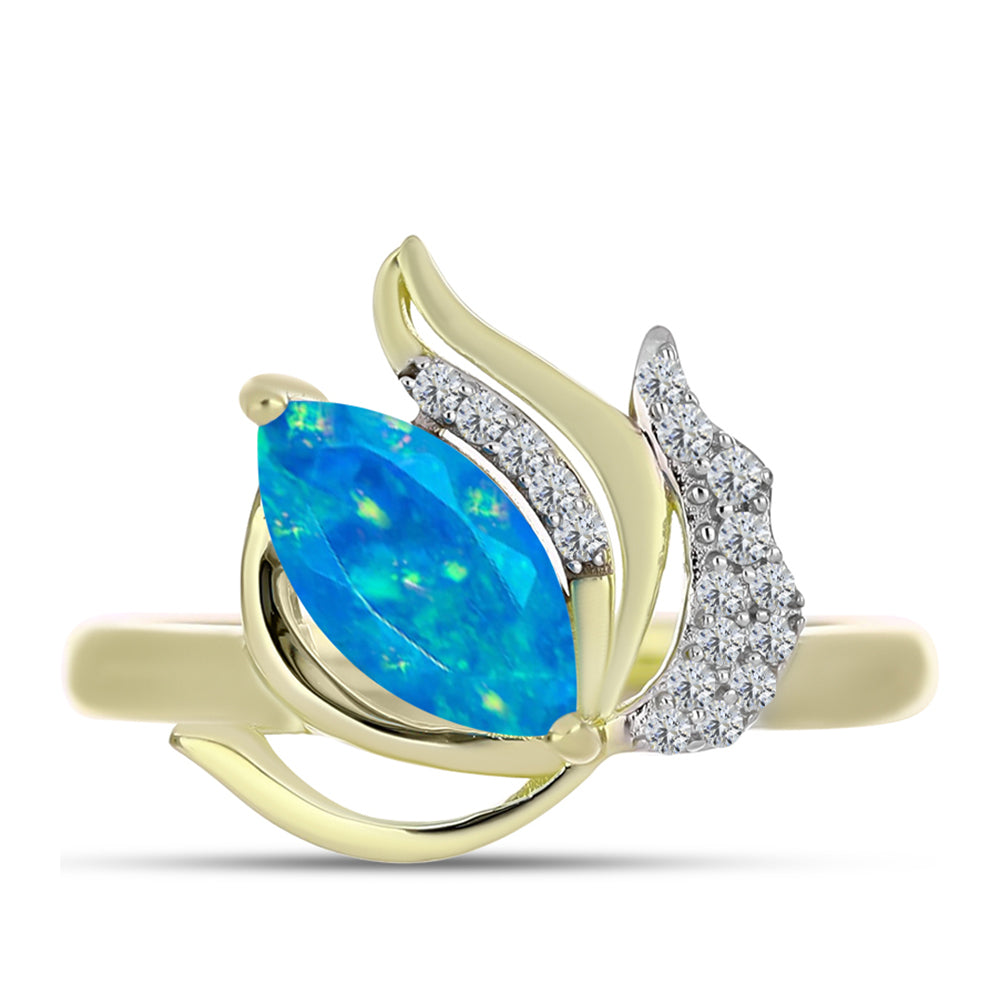 Kullattu hopeaSormus Etiopialaisella Paraiba-Sinisellä Opaalilla ja Valkoisella Topaasilla