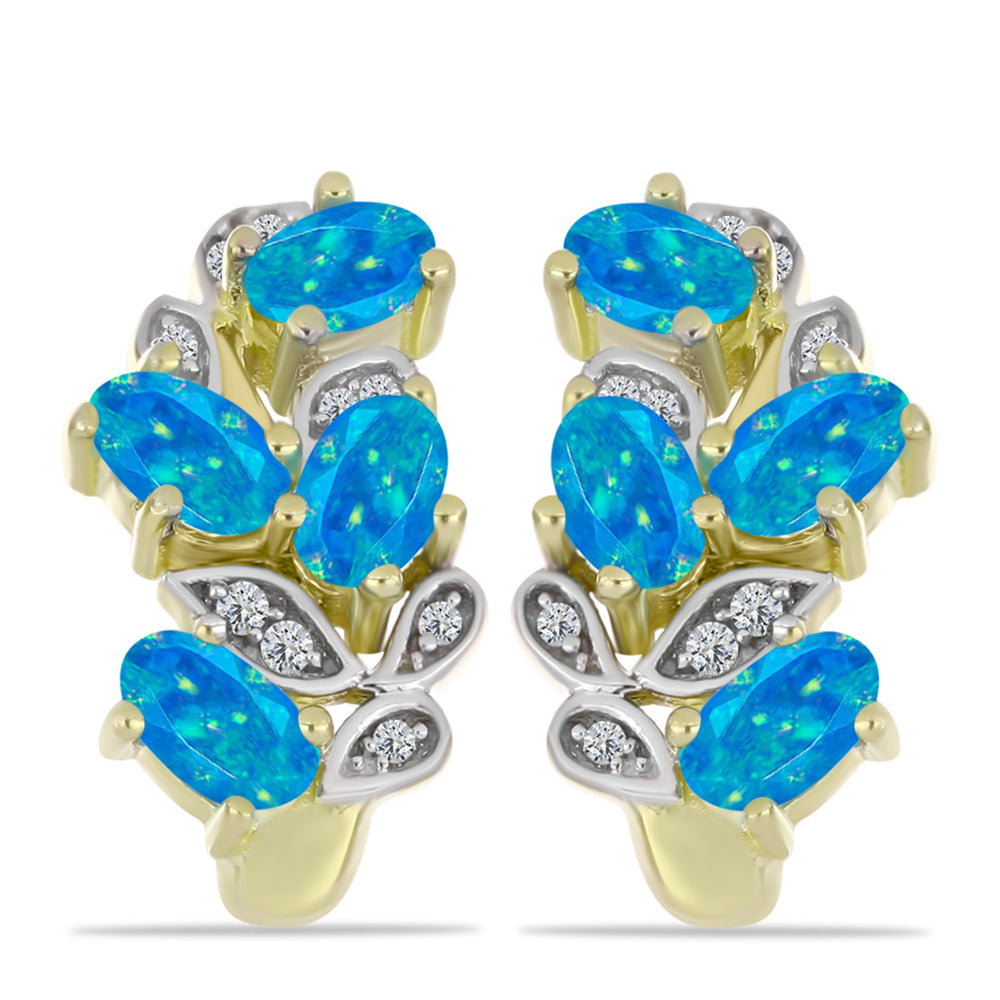 Kullatut hopeat Korvakorut Etiopialaisella Paraiba-Sinisellä Opaalilla ja Valkoisella Topaasilla 1 