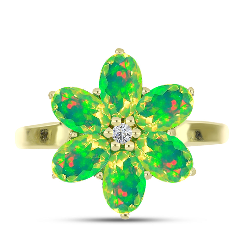 Kullattu hopeaSormus Lega Dembin Vihreällä Etiopian Opaalilla ja Valkoisella Topaasilla 1 