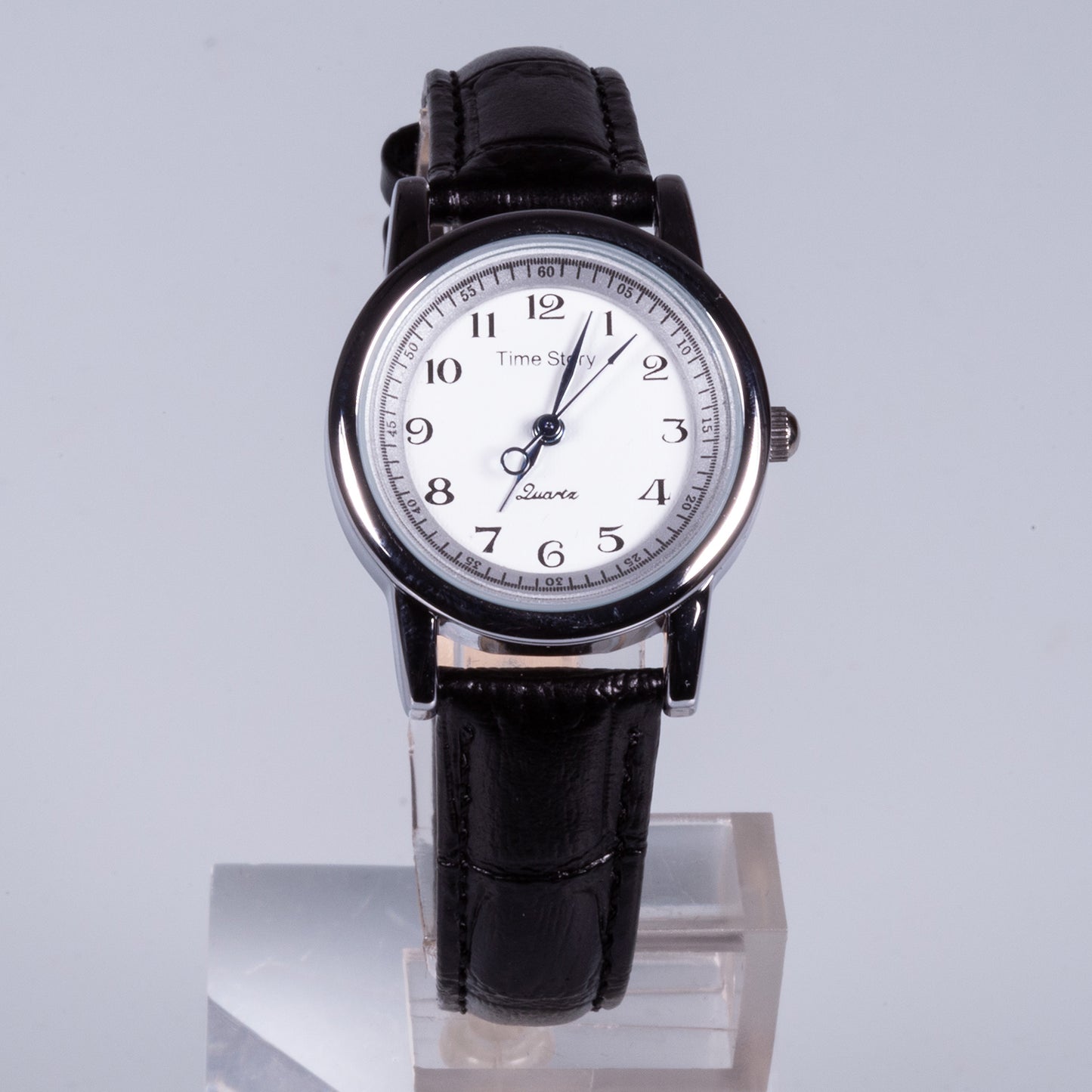 WHITE colour DIAL, black genuine leather band, stainless steel watch
