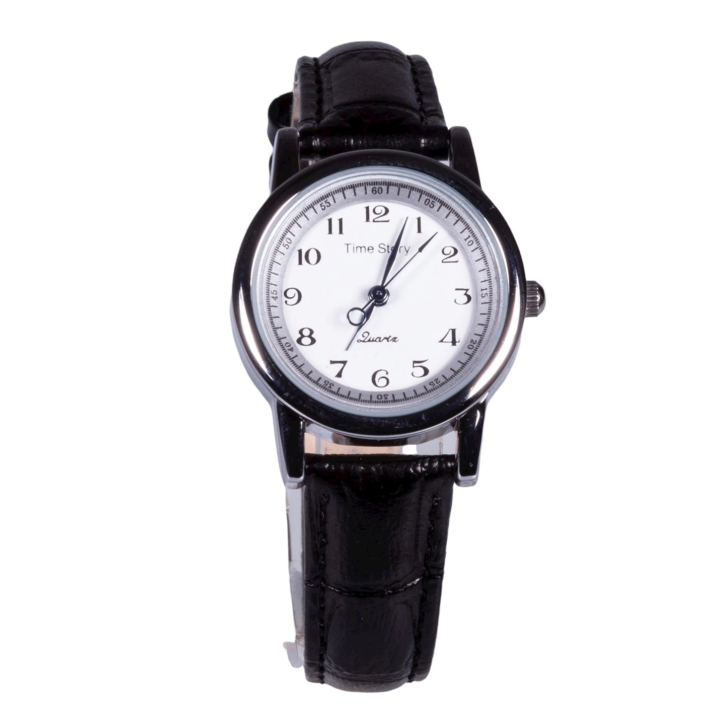 WHITE colour DIAL, black genuine leather band, stainless steel watch