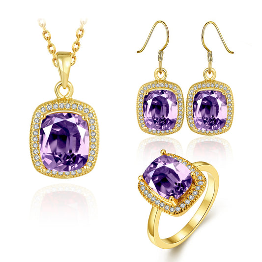 Kullattu Terässetti Violetilla Emporia® Kristallilla ( kaulakoru+korvakorut+sormus )