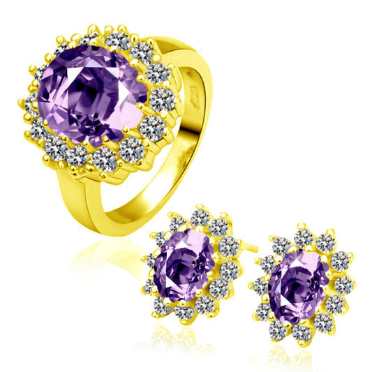 Kullattu Terässetti Violetilla Emporia® Kristallilla ( korvakorut+sormus )